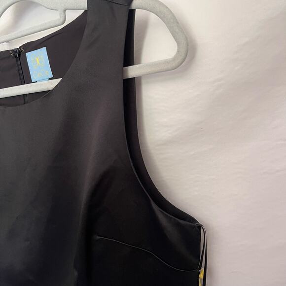 CECE Cynthia Steffe Fit N Flare Dress Sz 14 Black Satin Red Rosette 73669020 New - Picture 4 of 13